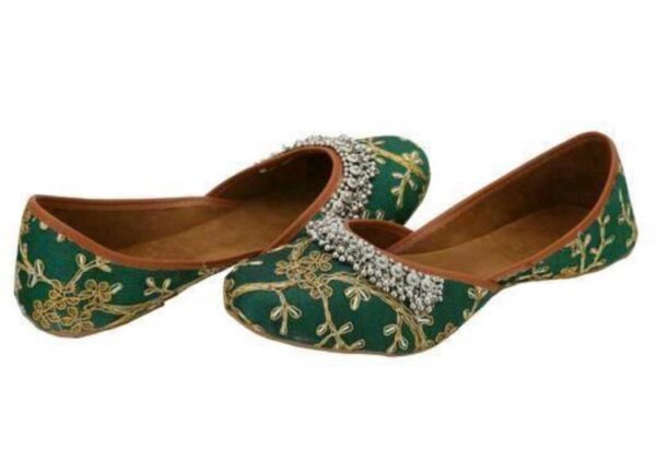 Sonia Collections Jutti Green, embroidered with Ghungroo