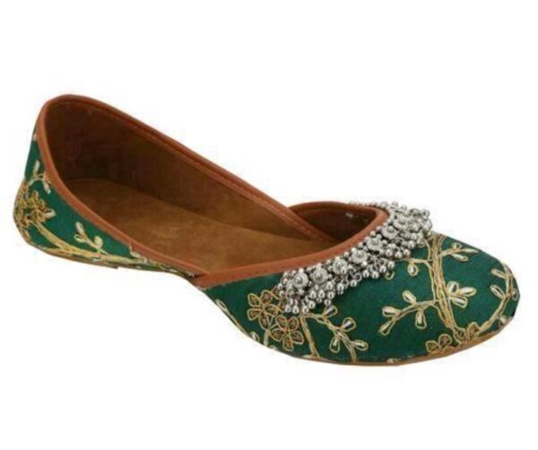 Sonia Collections Jutti Green, embroidered with Ghungroo - Image 4