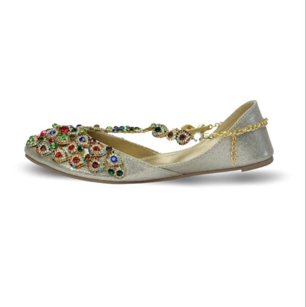 Golden Multicolor Stone Khussa - Kundan Jutti with Rhinestone Anklet - Image 8