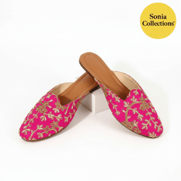 Pink Women’s Jutti with Gold Floral Work