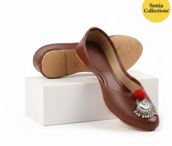 Women Brown Handmade Jutti with Silver Buckle