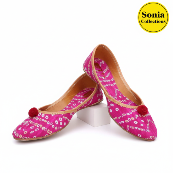 Women Pink Ethnic Jutti with Red Pom-Pom