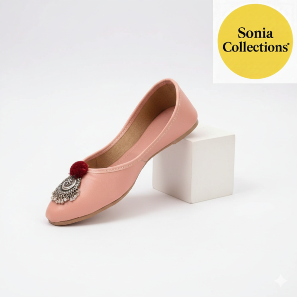 Women Pink Handmade Jutti with Silver Buckle