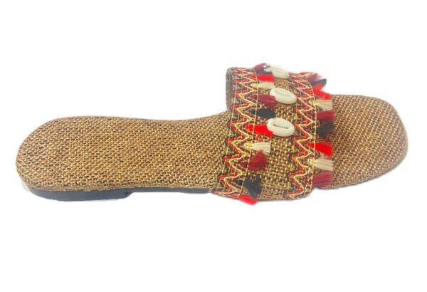 “Sonia Collections™ Tan Kolhapuri Style Chappal – Handmade with Colorful Tassels & Shell Detailing” - Image 2