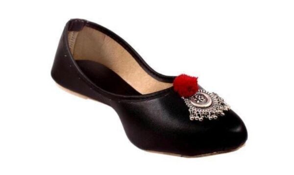 “Black Handcrafted Jutti with Silver Buckle & Red Pom-Pom – Sonia Collections™ Signature Style” - Image 7