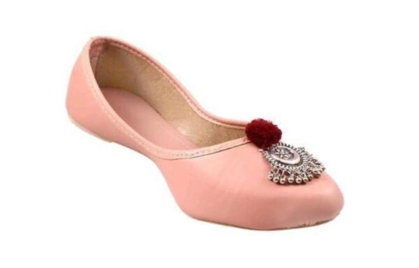 🩰 “Pink Handcrafted Jutti with Silver Buckle & Red Pom-Pom – Sonia Collections™ Signature Style - Image 5