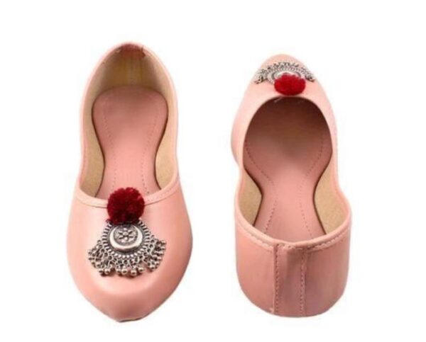 🩰 “Pink Handcrafted Jutti with Silver Buckle & Red Pom-Pom – Sonia Collections™ Signature Style - Image 2