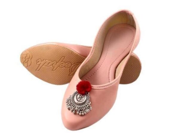 🩰 “Pink Handcrafted Jutti with Silver Buckle & Red Pom-Pom – Sonia Collections™ Signature Style - Image 4