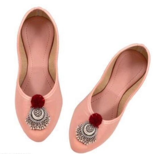🩰 “Pink Handcrafted Jutti with Silver Buckle & Red Pom-Pom – Sonia Collections™ Signature Style