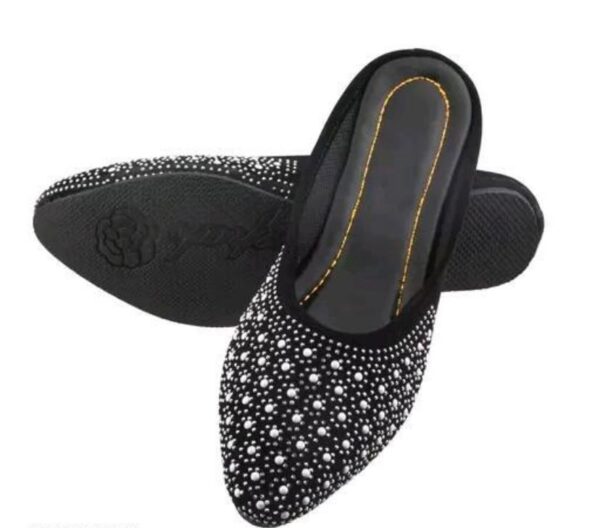 🩰 “Black Handcrafted Slip-On Jutti with White Beadwork – Sonia Collections™ Signature Elegance” - Image 9