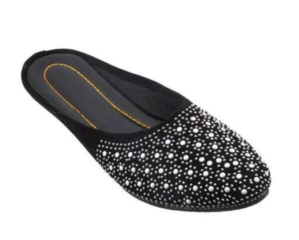 🩰 “Black Handcrafted Slip-On Jutti with White Beadwork – Sonia Collections™ Signature Elegance” - Image 8