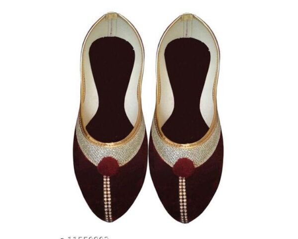 🩰 “Maroon Handcrafted Jutti with Golden Embroidery & Red Pom-Pom – Sonia Collections™ Signature Style” - Image 3