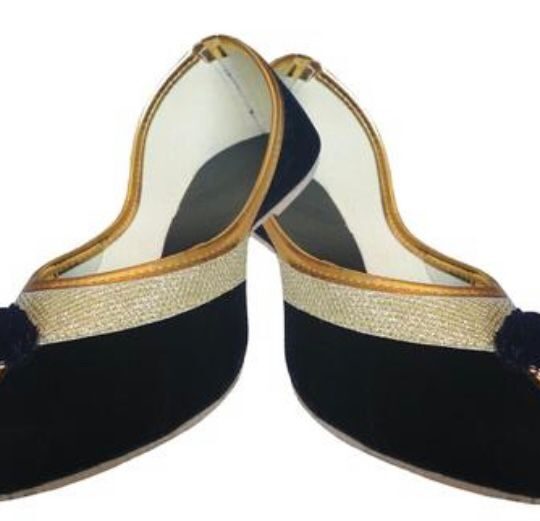 🩰 “Black Handcrafted Jutti with Golden Beadwork & Pom-Pom – Sonia Collections™ Signature Style”