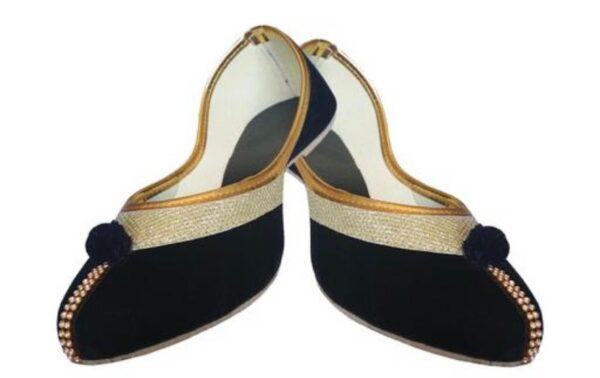 🩰 “Black Handcrafted Jutti with Golden Beadwork & Pom-Pom – Sonia Collections™ Signature Style”