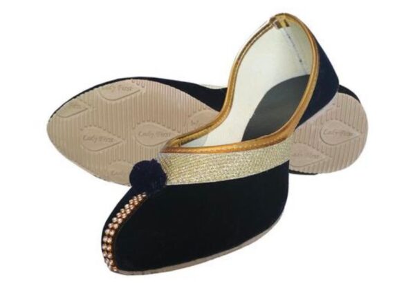 🩰 “Black Handcrafted Jutti with Golden Beadwork & Pom-Pom – Sonia Collections™ Signature Style” - Image 7