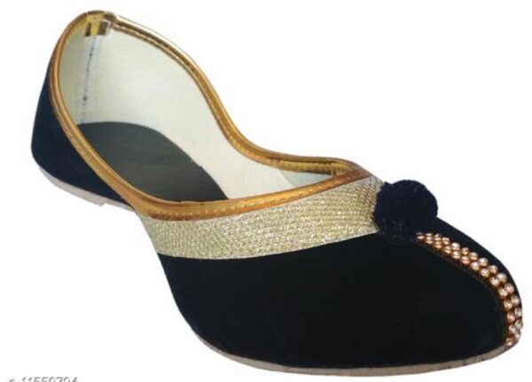 🩰 “Black Handcrafted Jutti with Golden Beadwork & Pom-Pom – Sonia Collections™ Signature Style” - Image 6