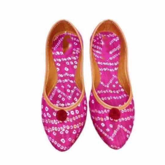 🩰 “Pink Handcrafted Jutti with White Ethnic Motifs & Red Pom-Pom – Sonia Collections™ Signature Style”