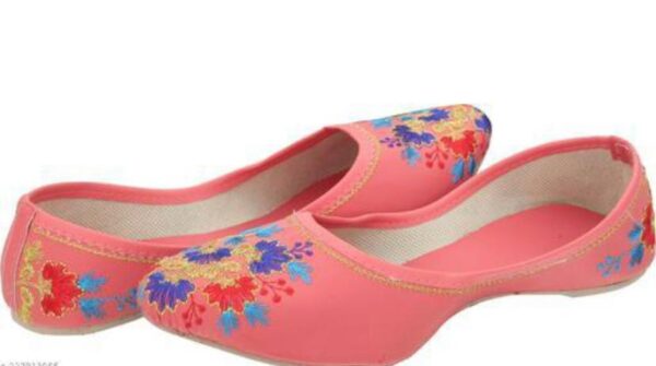 🩰 Artisan Pink Slip-On Jutti – Blue, Red & Yellow Embroidery | Sonia Collections™” - Image 2