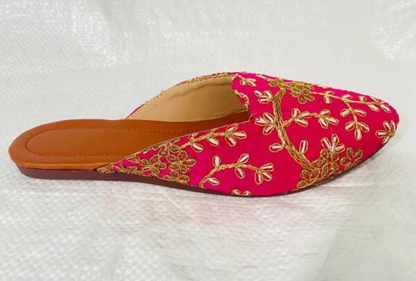🩰  Pink Handcrafted Jutti with Golden Floral Embroidery – Sonia Collections™ Signature Festive Edition” - Image 8