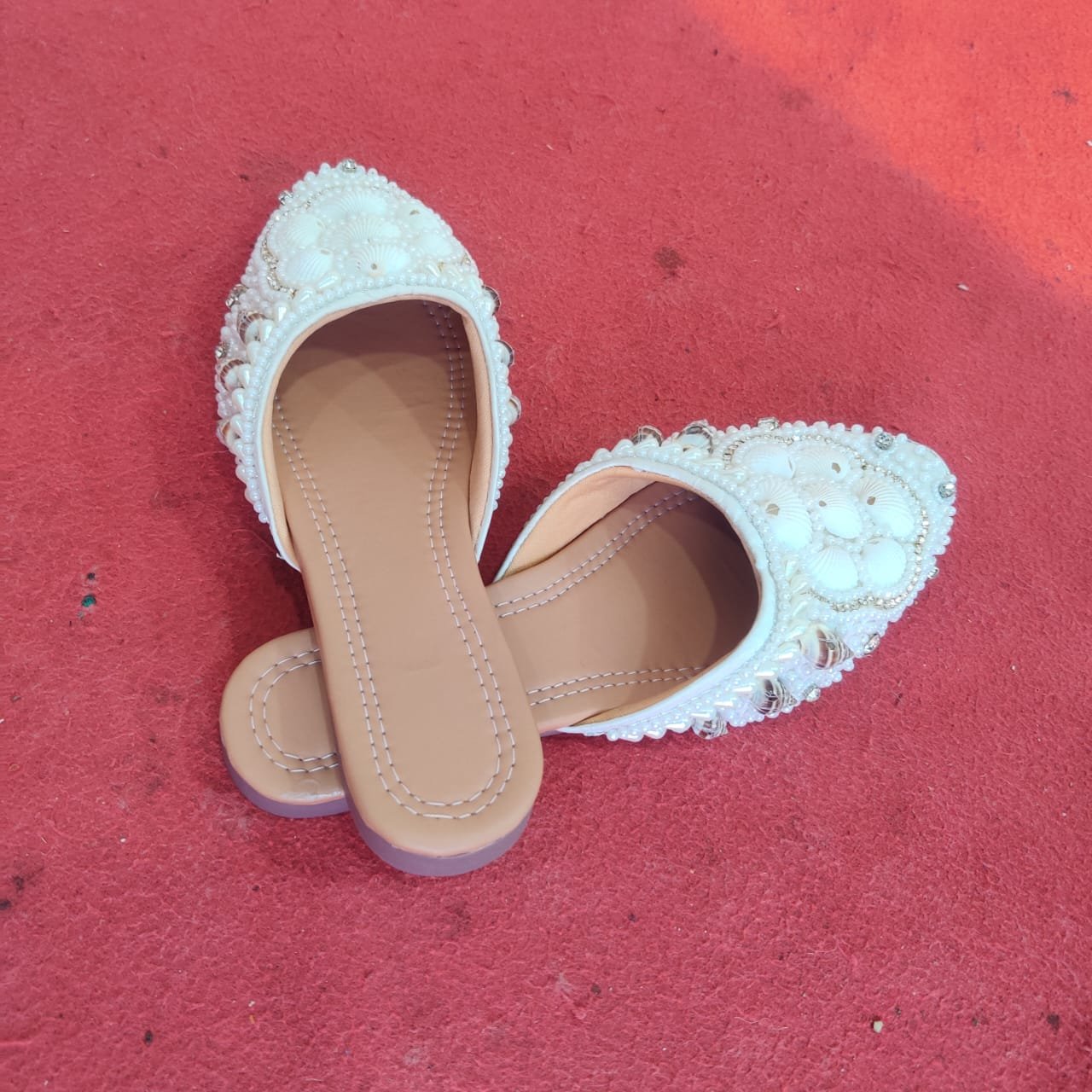 Stylish Multicolored Flower Work Flats for Festive Wear - Image 7