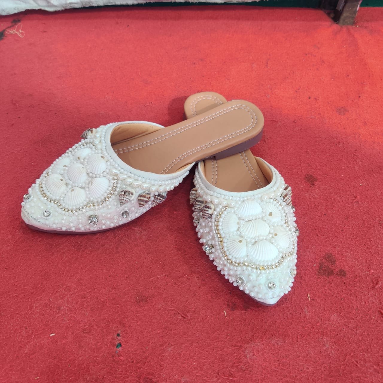 Stylish Multicolored Flower Work Flats for Festive Wear - Image 8