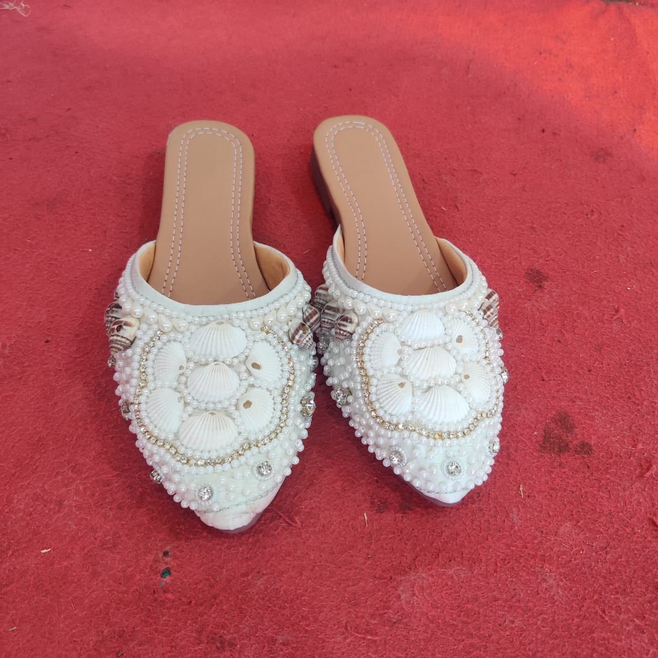 Stylish Multicolored Flower Work Flats for Festive Wear - Image 9