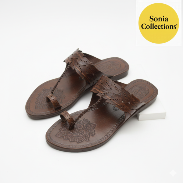 Handcrafted Brown Leather Kolhapuri Chappals for Women