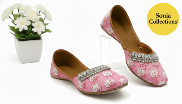 Pink Blossom Handcrafted Jutti with Stone Detailing