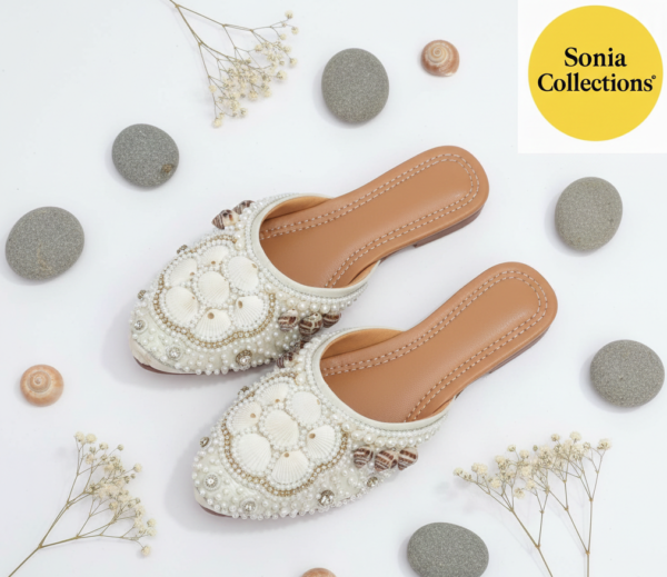 Stylish Multicolored Flower Work Flats for Festive Wear