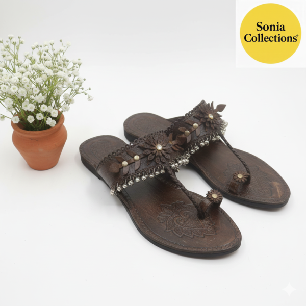 Traditional Ethnic Kolhapuri Style Chappal with Metallic Animal Motifs