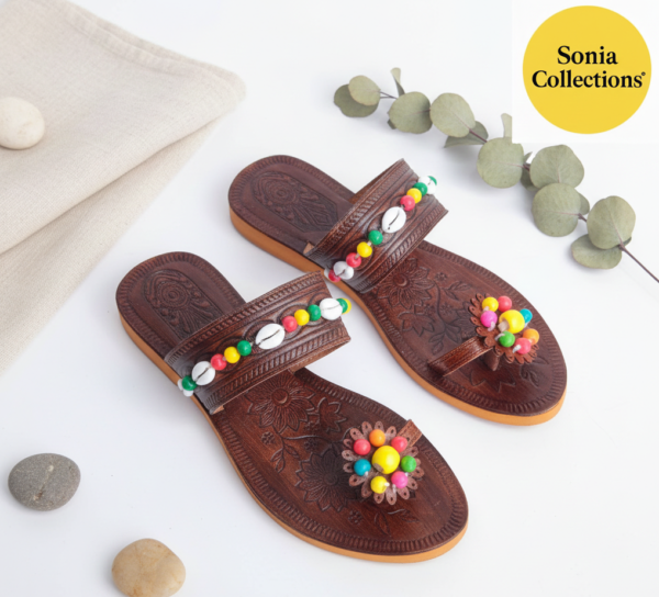 Women’s Brown Handmade Non-Leather Beaded Ethnic Chappal