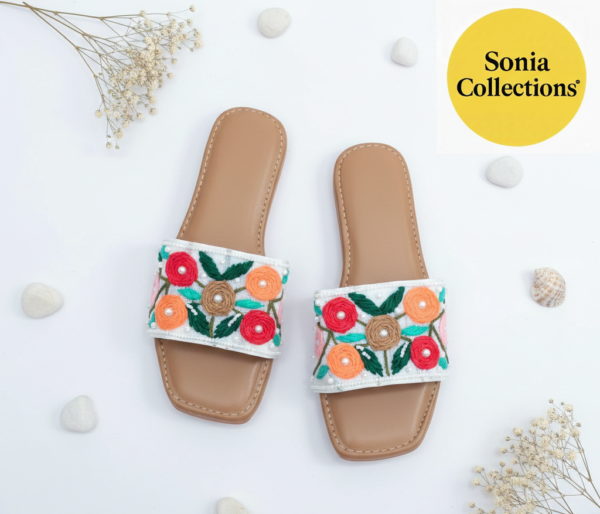 Floral Embroidered Festive Flat Slides for Women – Handcrafted Ethnic Wear