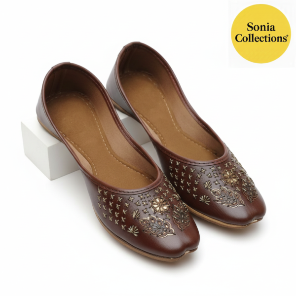 Women Brown Handcrafted Embroidered Jutti