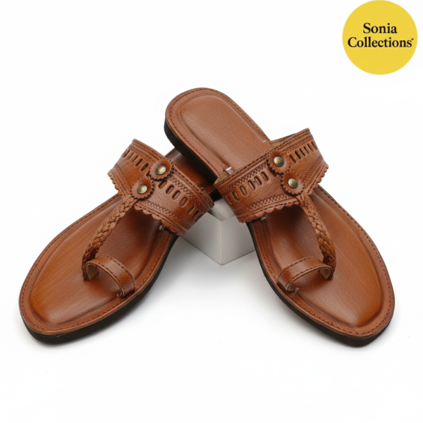 Handcrafted Women's Brown Kolhapuri-Style Chappals with Braided Straps