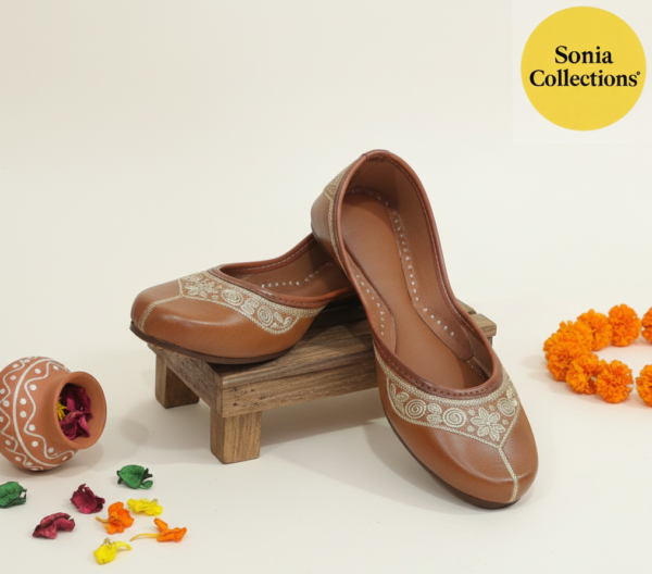 Traditional Indian Women’s Non-Leather Handmade Jutti – Brown Ethnic Style