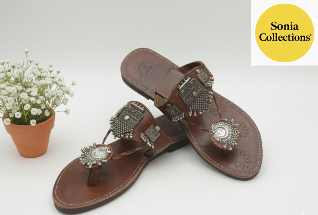 Elegant Tan Brown Stone-Studded Ethnic Flats for Women