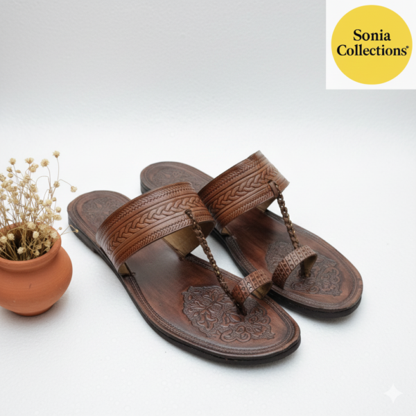Handmade Brown Ethnic Slides for Women