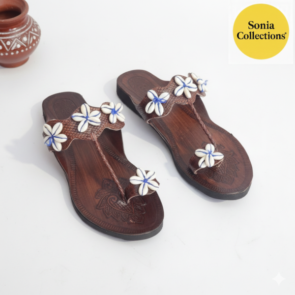 Women’s Brown Handmade Non-Leather Beaded Ethnic Chappal