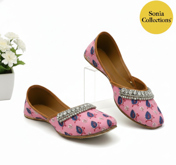 Handmade Pink Blossom Jutti with Exquisite Stone Work