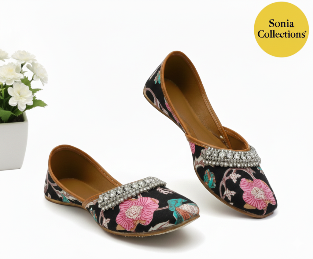 Black Blossom Handcrafted Jutti – Artisan Elegance for Women