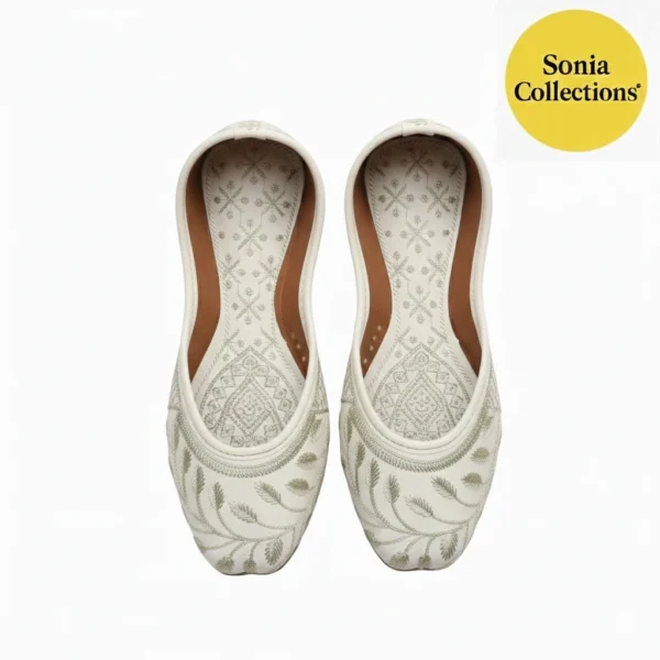 Sonia Collections™ White Gold Embroidered Jutti
