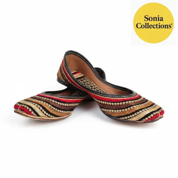 Sonia Collections™ Black Gold‑Red Embroidered Jutti