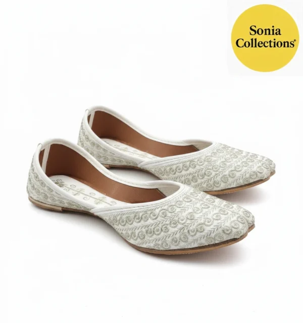 Sonia Collections™ White Gold Embroidered Jutti
