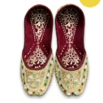 Handcrafted Jutti – Maroon & Golden Embroidery Mojari | Sonia Collections™