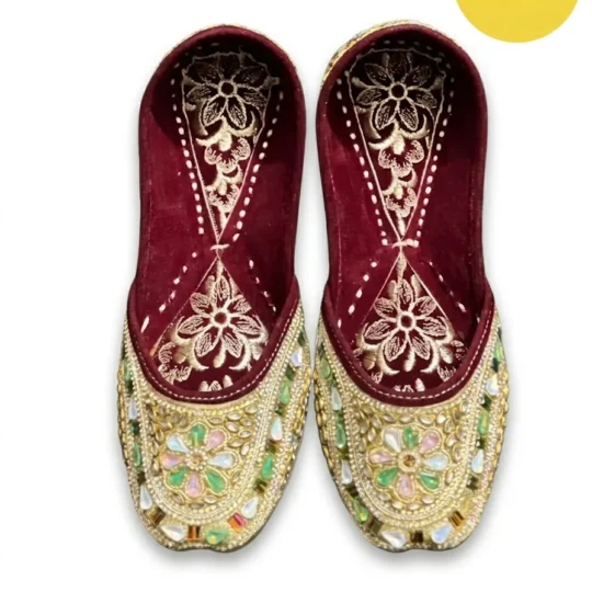 Handcrafted Jutti – Maroon & Golden Embroidery Mojari | Sonia Collections™