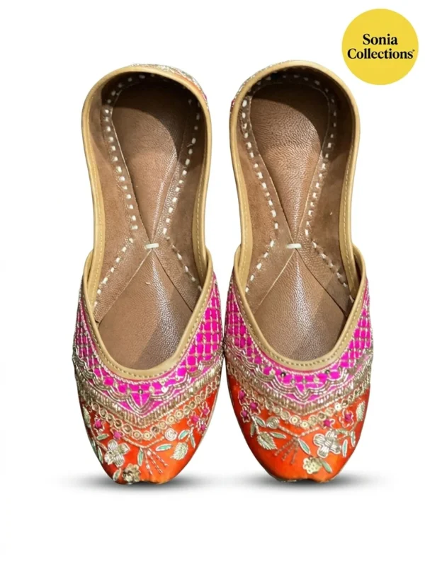 Handcrafted Jutti – Gold & Pink Embroidery Mojari | Sonia Collections™
