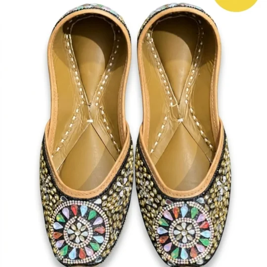 Handcrafted Jutti – Floral Stonework Leather Mojari | Sonia Collections™