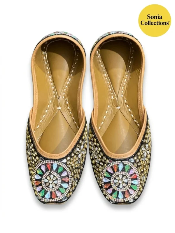 Handcrafted Jutti – Floral Stonework Leather Mojari | Sonia Collections™