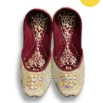 Handcrafted Jutti – Maroon & Gold Embroidery Mojari | Sonia Collections™