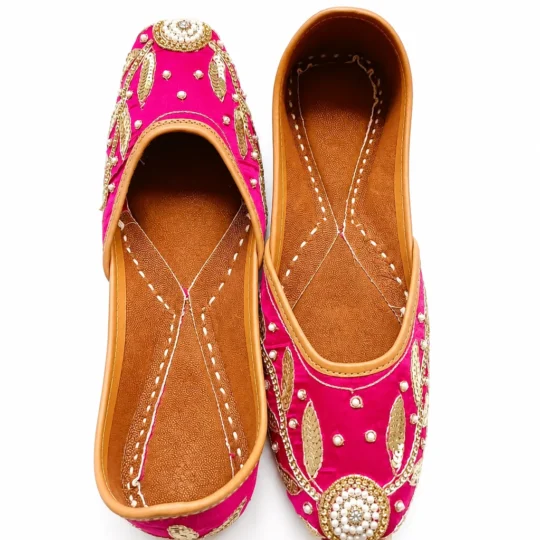 Handcrafted Indian Jutti for Women | Pink Gold Embroidered